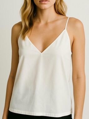 a new day Satin V-Neck Spaghetti Strap Cami Tank Top - Small - Off-White